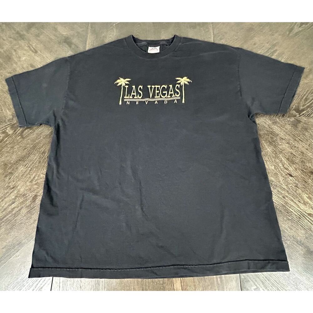 Vintage Las Vegas Nevada T Shirt Black With Gold Embroidery Destination USA 2XL